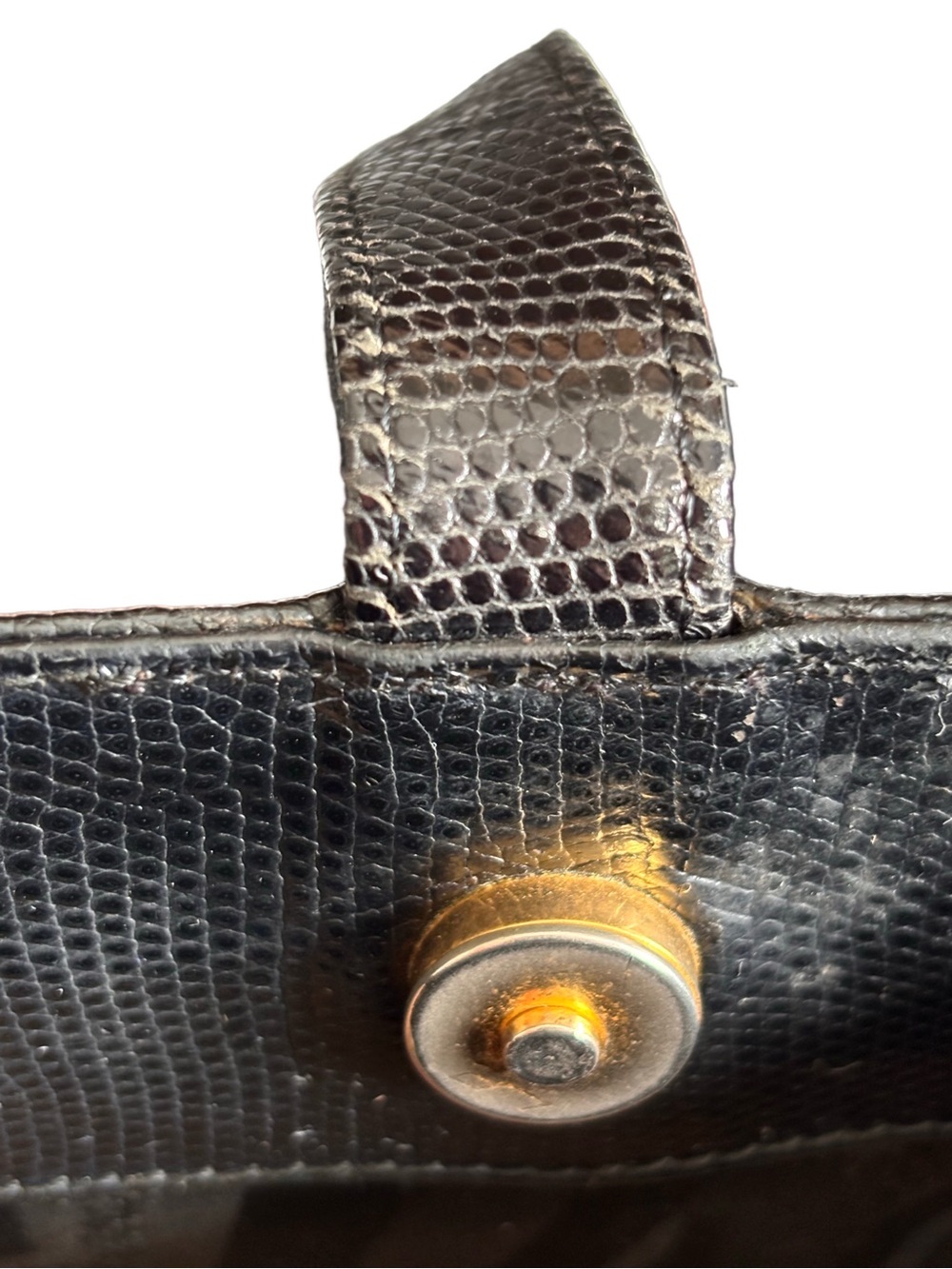 Salvatore Ferragamo Vintage Vara Tote Black Leather Lizard Embossed Italy - Picture 11 of 13